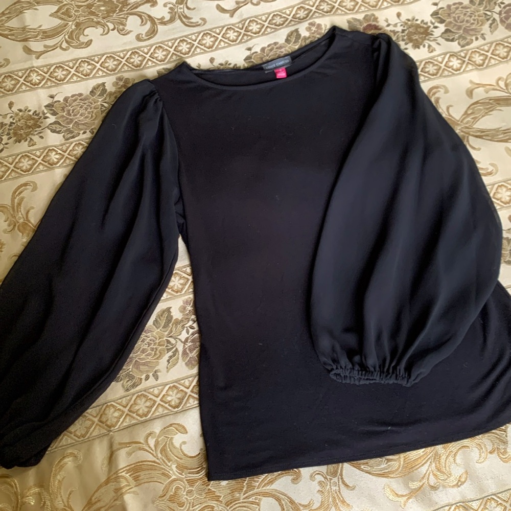 Vince Camuto black S EUC top with stunning see through bell sleeves worn once.